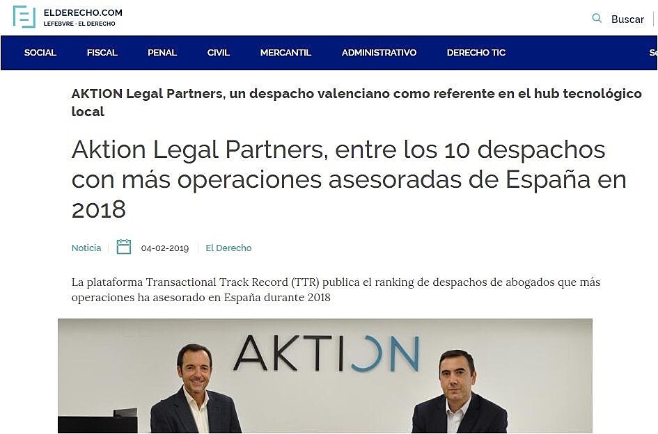 Aktion Legal Partners, entre los 10 despachos con ms operaciones asesoradas de Espaa en 2018